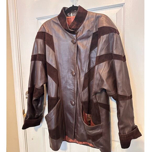 Vintage Leather Coat Womens XL Dolman Sleeve Suede Chocolate Brown Oversized - Picture 5 of 10